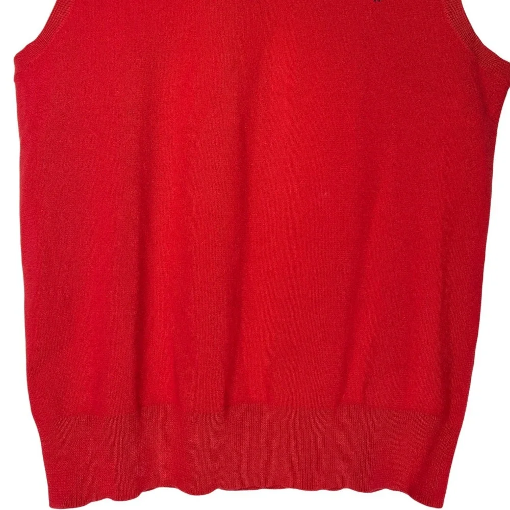 VTG Polo Ralph Lauren Red Pima Cotton Blue Pony V-Neck Sweater Vest Medium‎ EUC